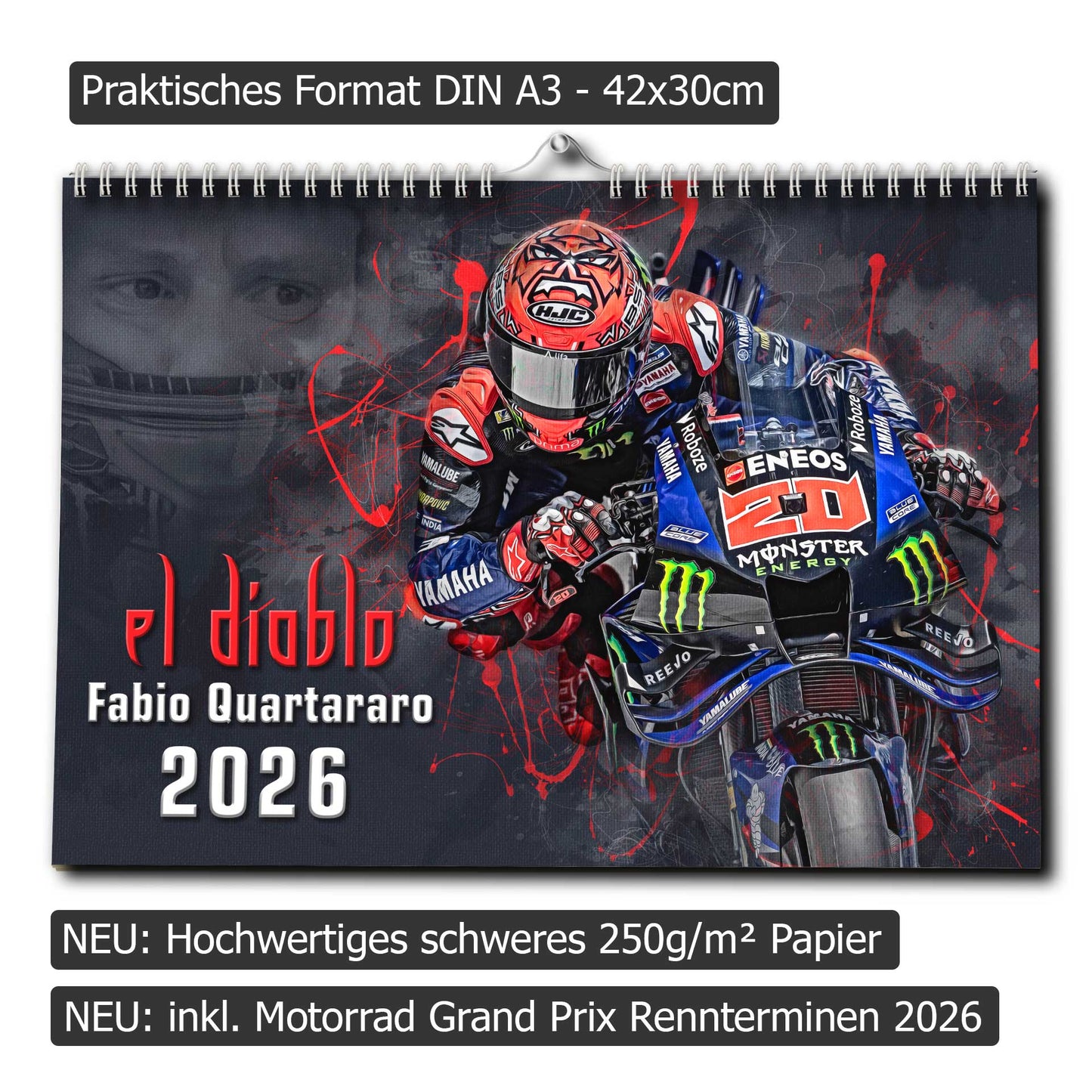Fabio Quartararo Kalender 2026 | DINA3 | Wandkalender | ca. 42x30 | MotoGP Kalender