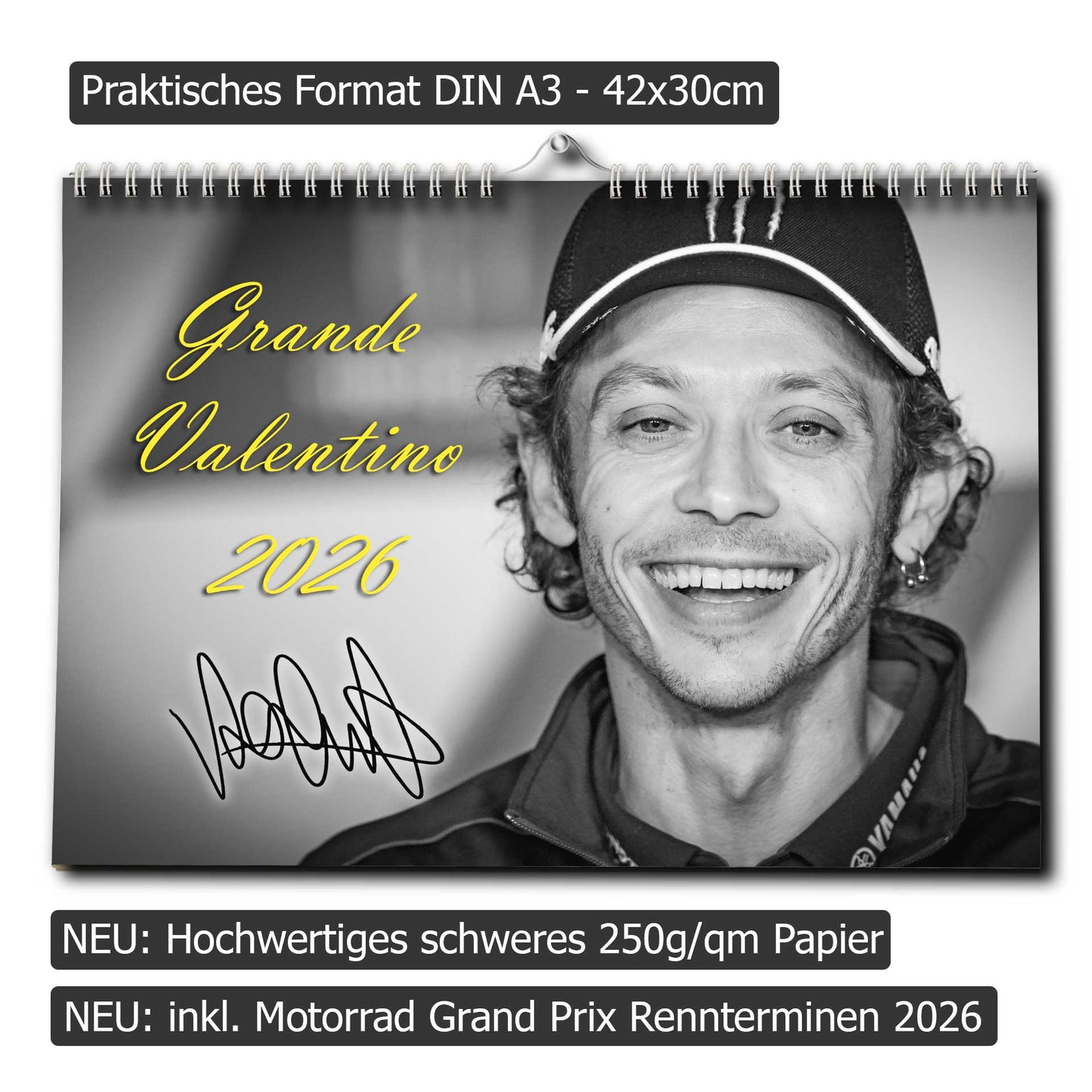 Valentino Rossi Kalender 2026 | DINA3 | Wandkalender Valentino Rossi | ca. 42x30 | MotoGP Kalender