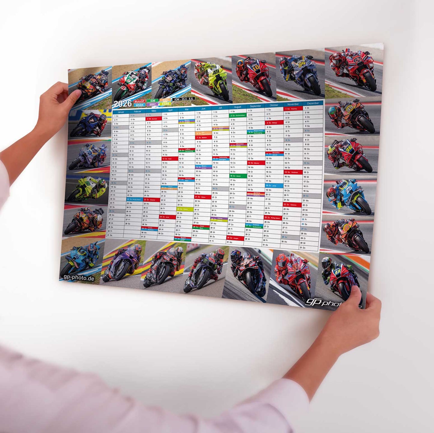 Wandplaner 2026 in DIN A2 - 60x42cm - MotoGP, WSBK, IDM, IRRC, EWC und ESRR