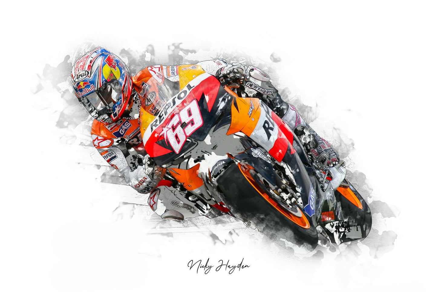 Nicky Hayden - Kunstdruck gerahmt - 40 x 30 cm