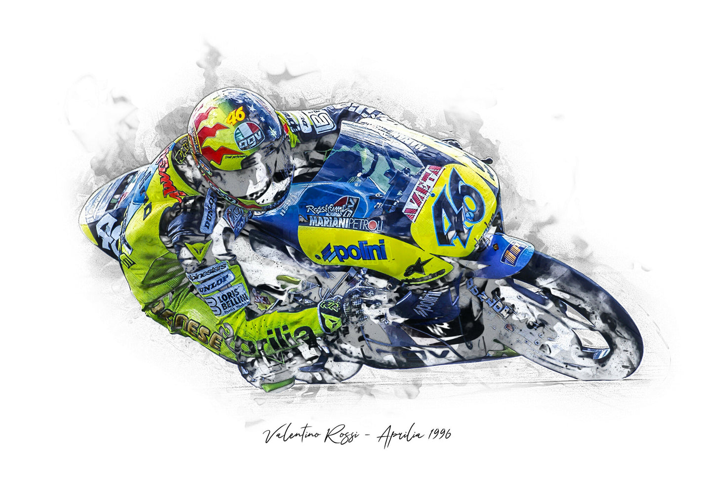 Valentino Rossi - Aprilia 1996 - Kunstdruck gerahmt - 40 x 30 cm