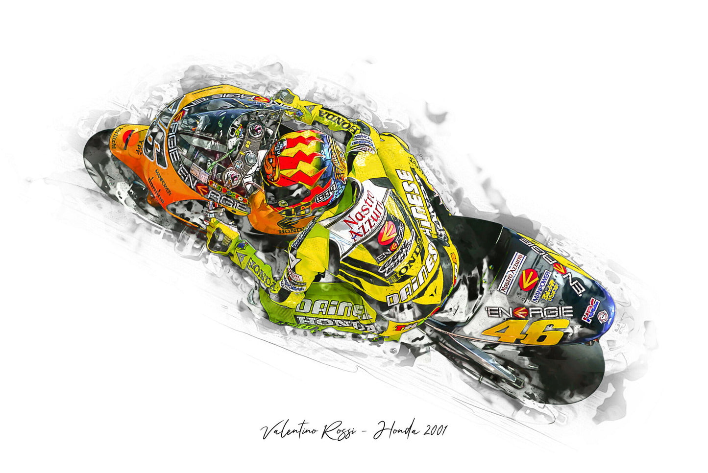 Valentino Rossi - Honda 2001 - Kunstdruck gerahmt - 40 x 30 cm