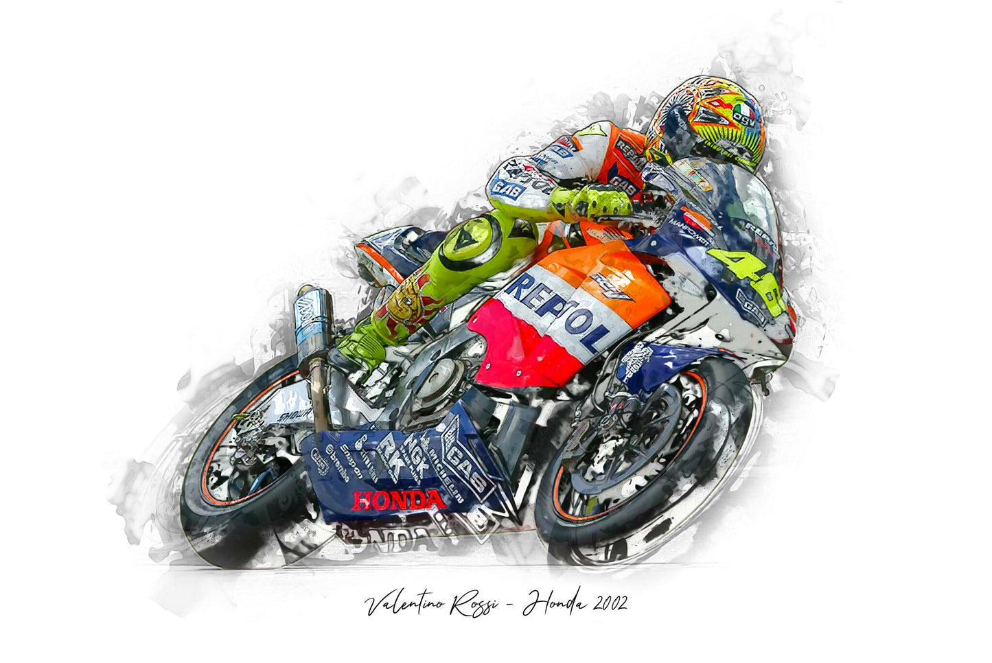 Valentino Rossi - Honda 2002 - Kunstdruck gerahmt - 40 x 30 cm