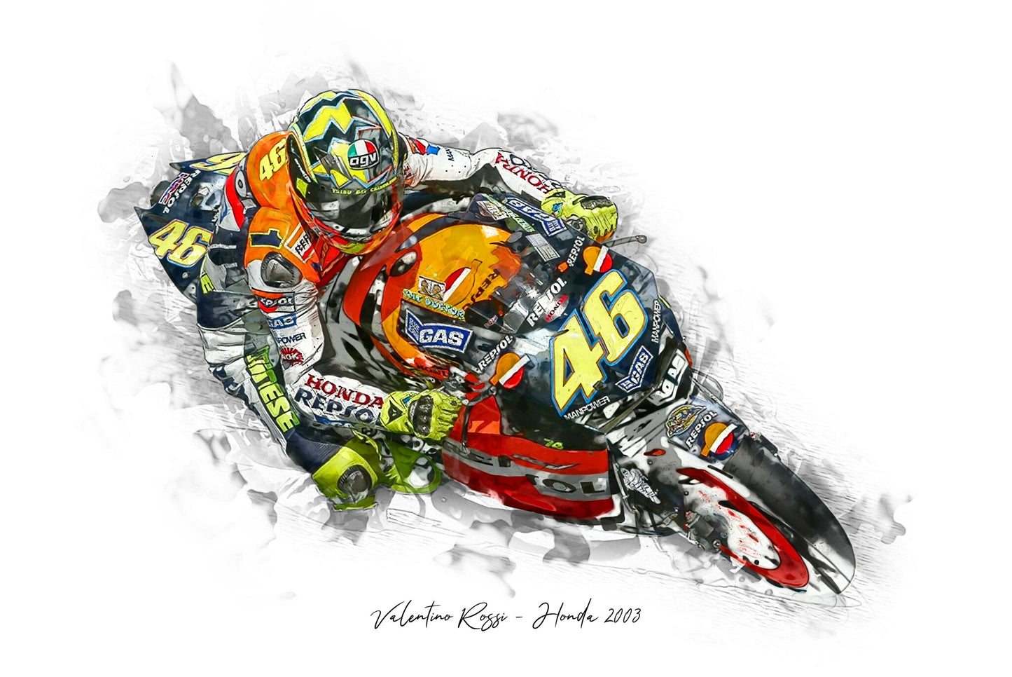 Valentino Rossi - Honda 2003 - Kunstdruck gerahmt - 40 x 30 cm