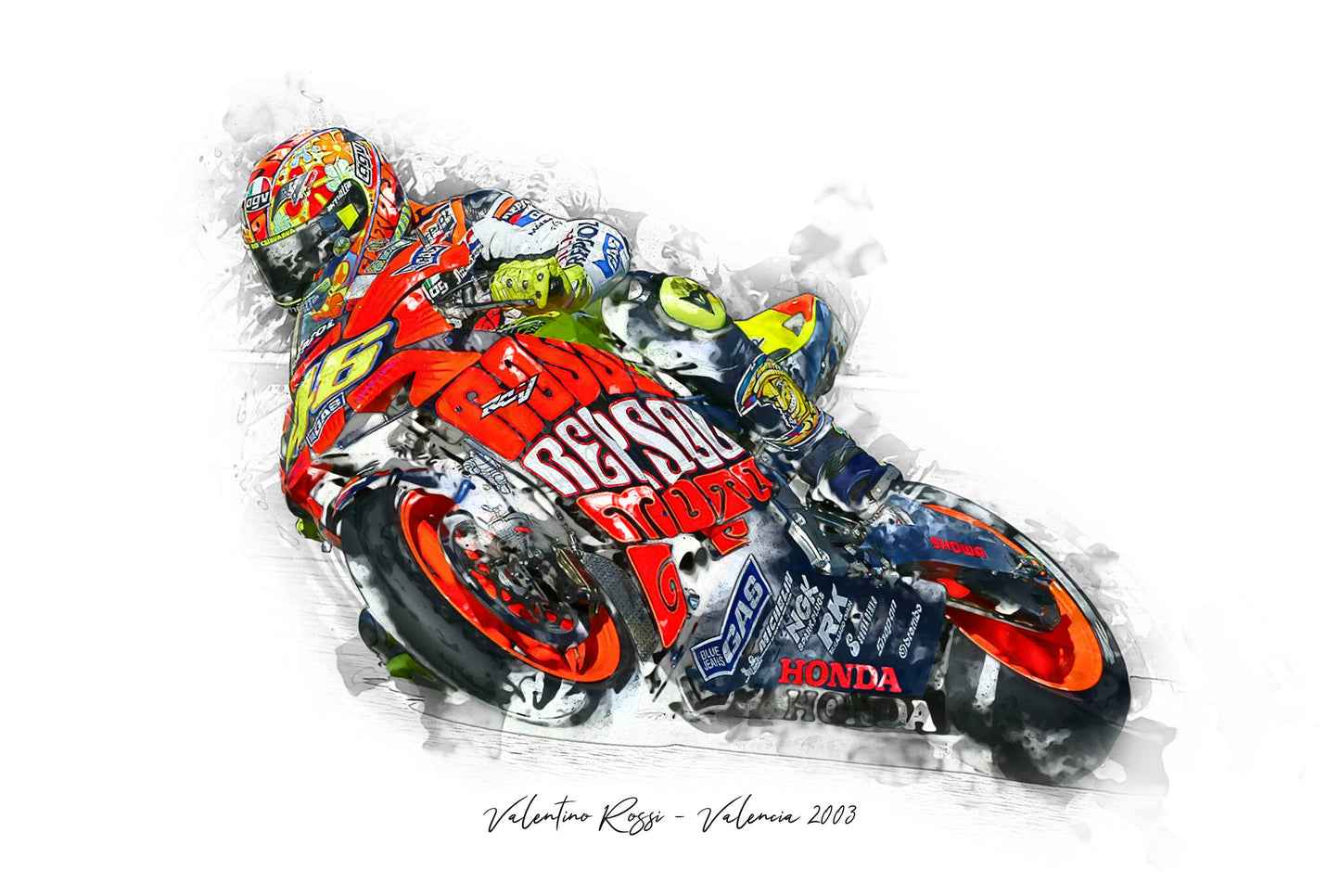 Valentino Rossi - Valencia 2003 - Kunstdruck gerahmt - 40 x 30 cm