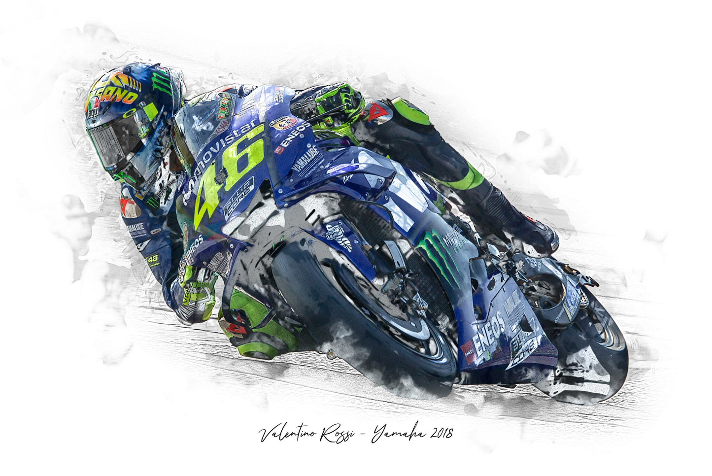 Valentino Rossi - Yamaha 2018 - Kunstdruck gerahmt - 40 x 30 cm