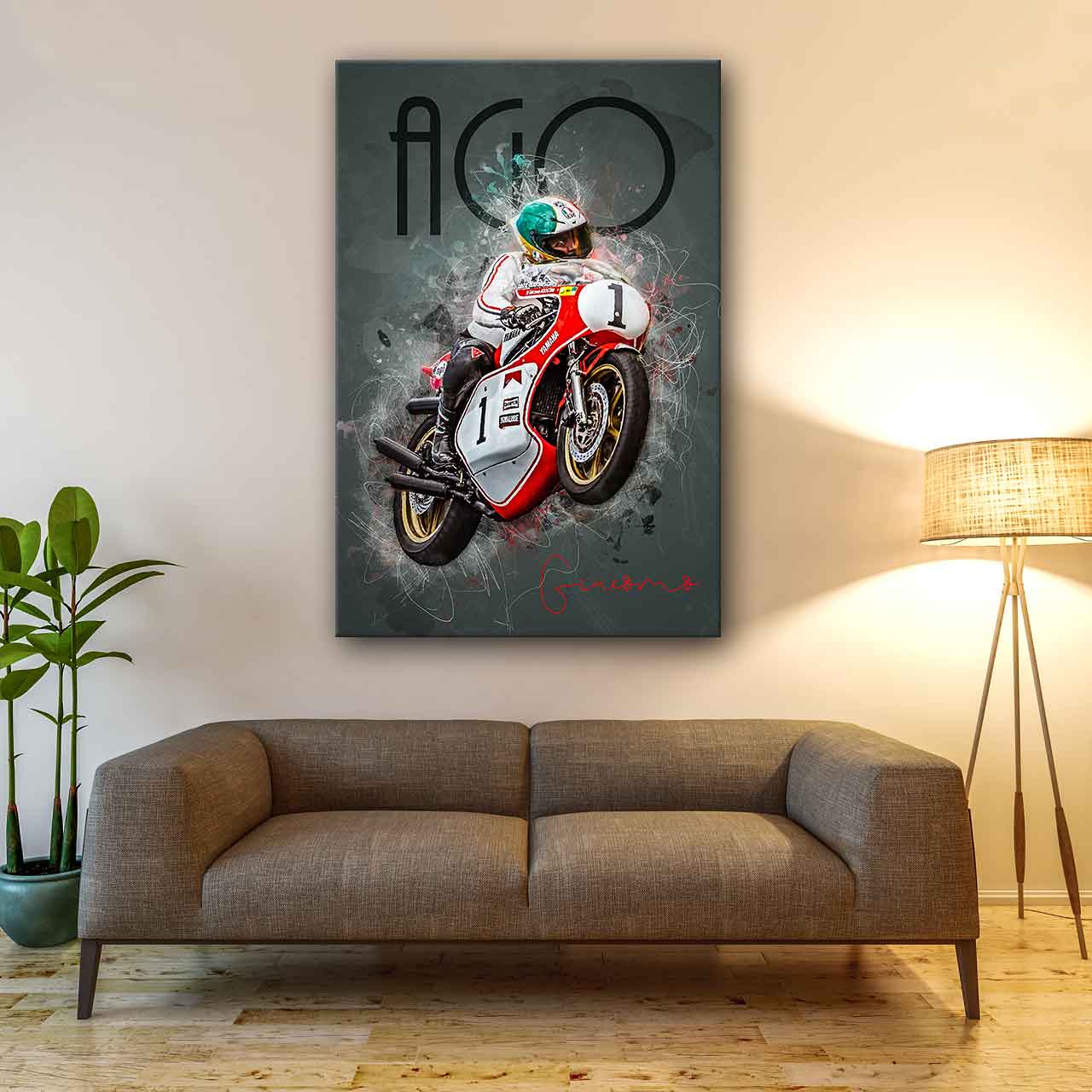Leinwanddruck Artwork - Giacomo Agostini "AGO" auf Yamaha - GA01