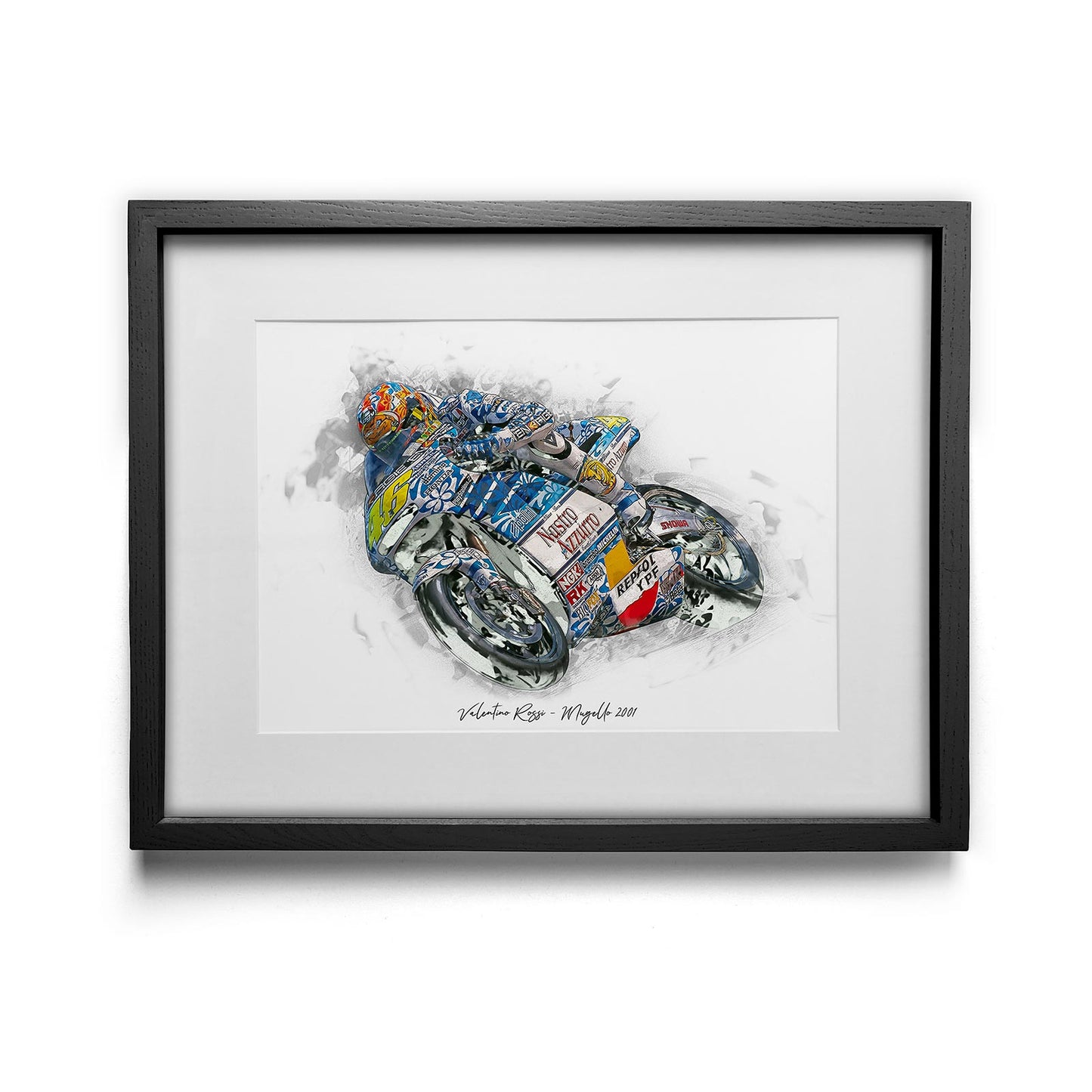 Valentino Rossi - Mugello 2001 - Kunstdruck gerahmt - 40 x 30 cm