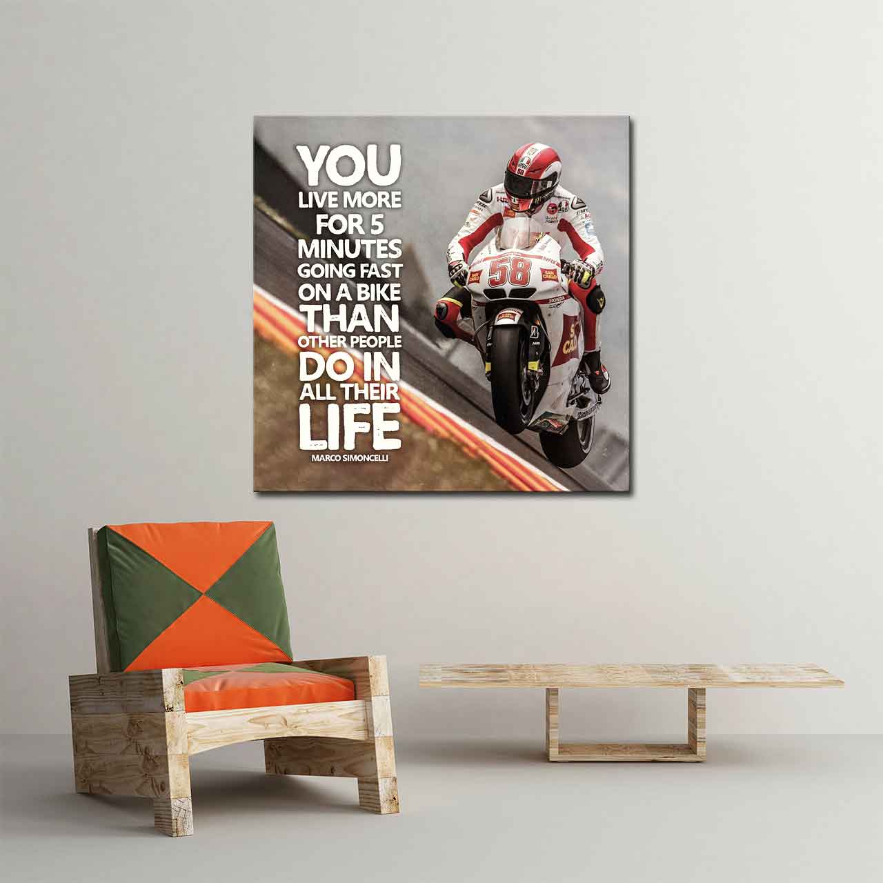 Leinwand Kunstdruck - Marco Simoncelli - "Zitat Life" - MS20