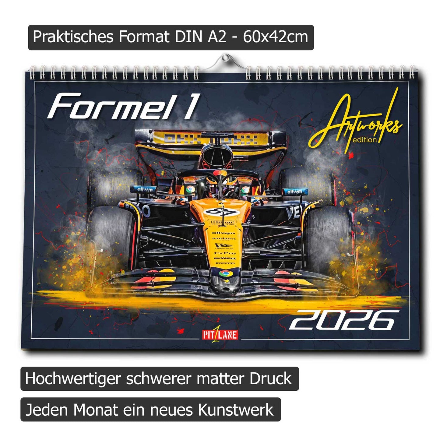 PITLANE1 | Formel 1 Kalender 2026 | DINA2 | Wandkalender Formel1 | ca. 60x42cm | Artwork Edition