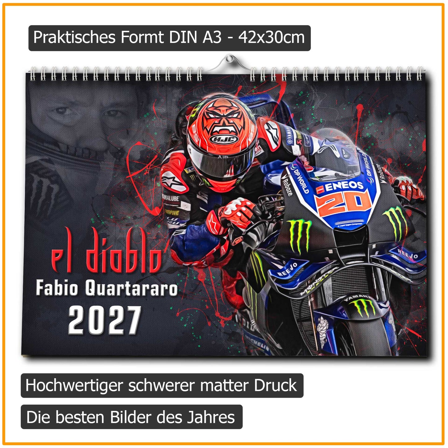 Fabio Quartararo Kalender 2027 | DINA3 | Wandkalender | ca. 42x30 | MotoGP Kalender