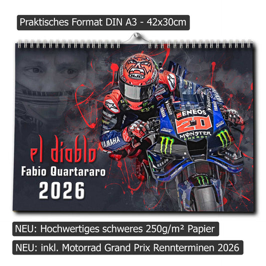 Fabio Quartararo Kalender 2026 | DINA3 | Wandkalender | ca. 42x30 | MotoGP Kalender