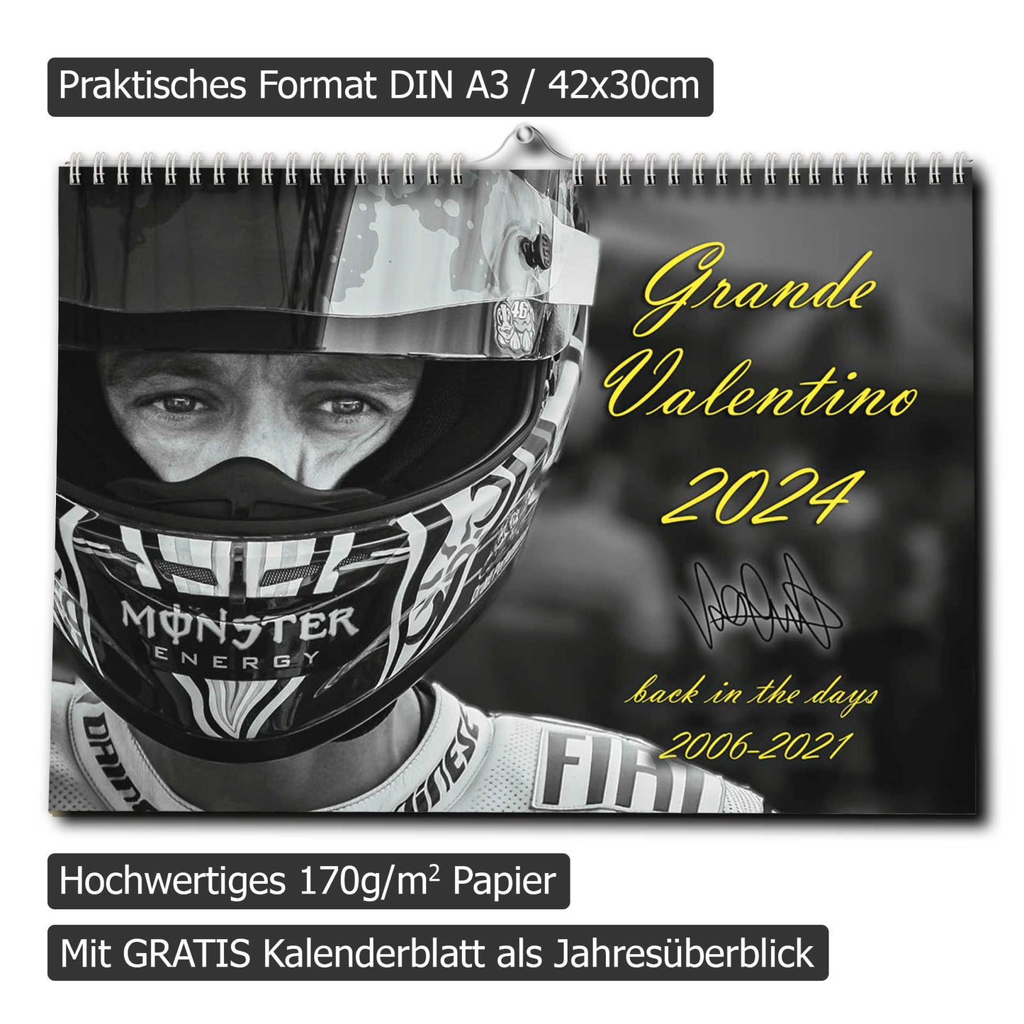 Valentino Rossi Kalender 2024 | DINA3 | Wandkalender Valentino Rossi | ca. 40x30 | MotoGP Kalender