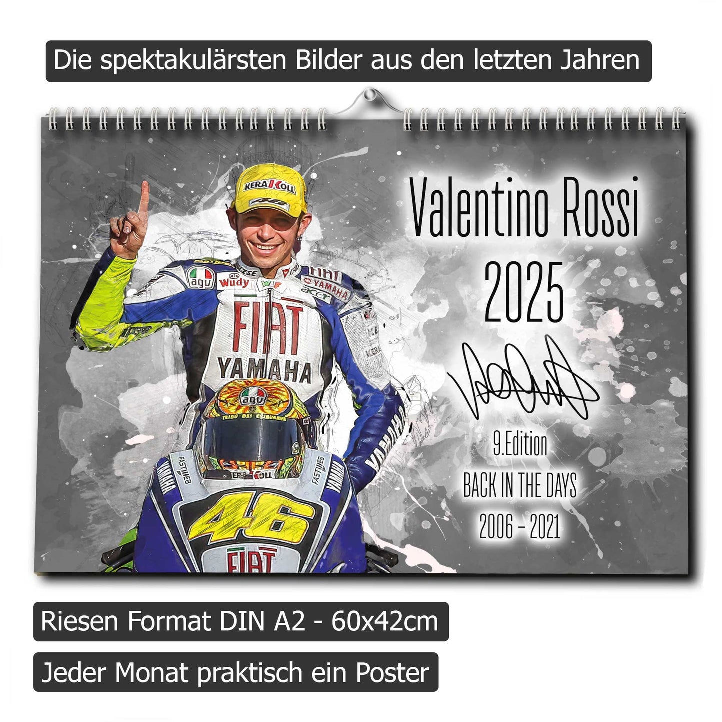 Valentino Rossi Kalender 2025 - Premium Wandkalender im Format DIN A2 - RIESIG