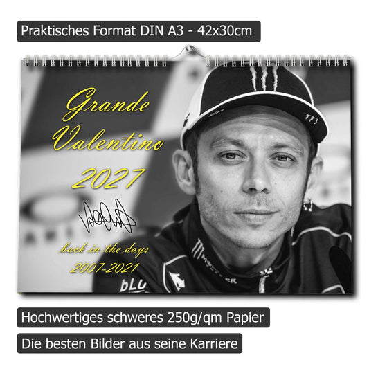 Valentino Rossi Kalender 2027 | DINA3 | Wandkalender Valentino Rossi | 42x30cm | MotoGP Kalender