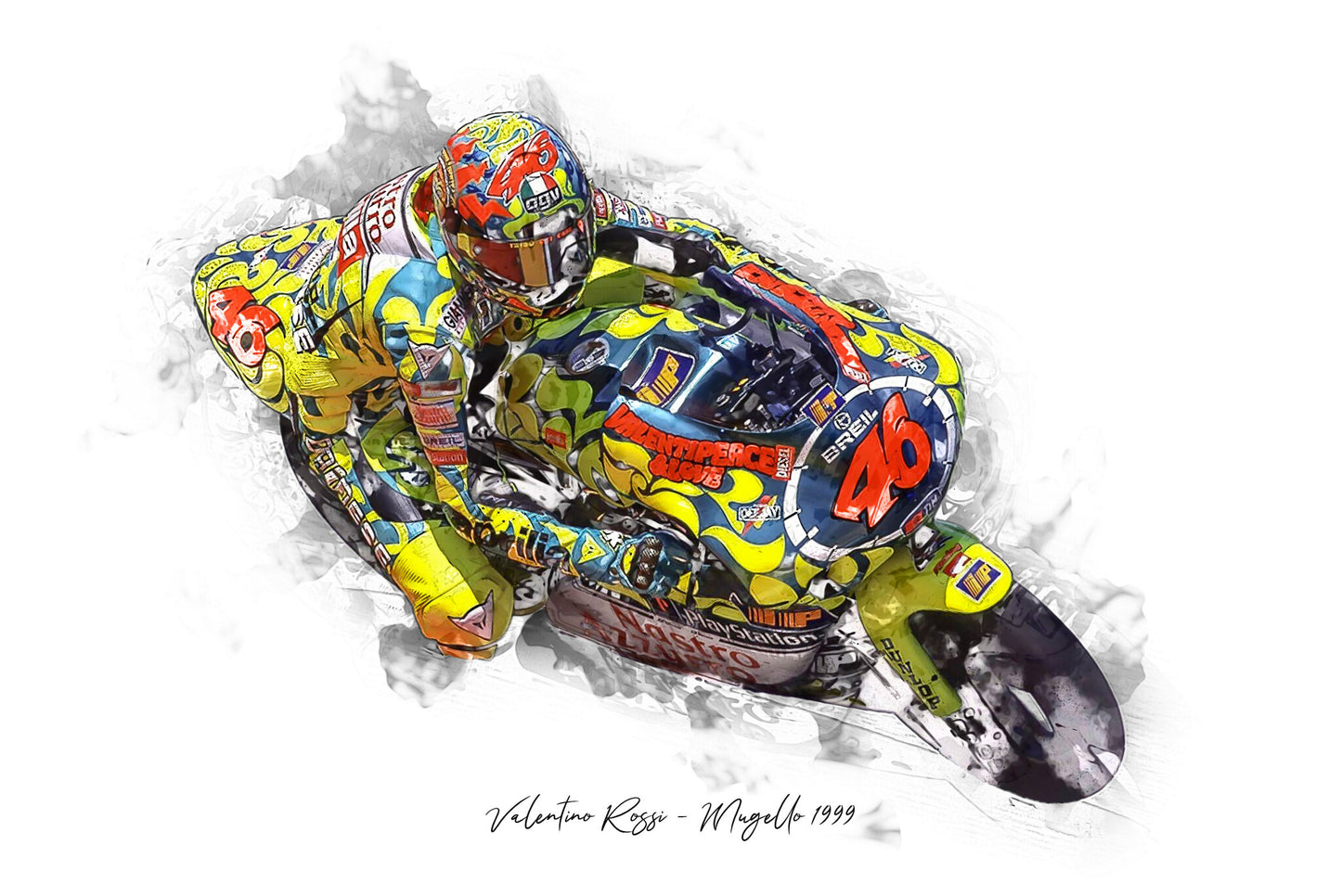 Valentino Rossi - Mugello 1999 - Kunstdruck gerahmt - 40 x 30  cm
