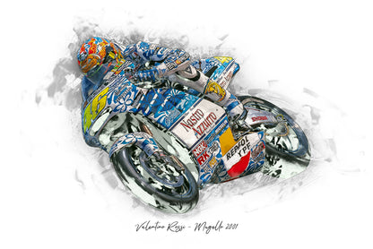 Valentino Rossi - Mugello 2001 - Kunstdruck gerahmt - 40 x 30  cm