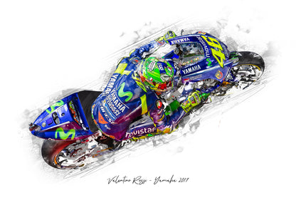 Valentino Rossi - Yamaha 2017 - Kunstdruck gerahmt - 40 x 30  cm