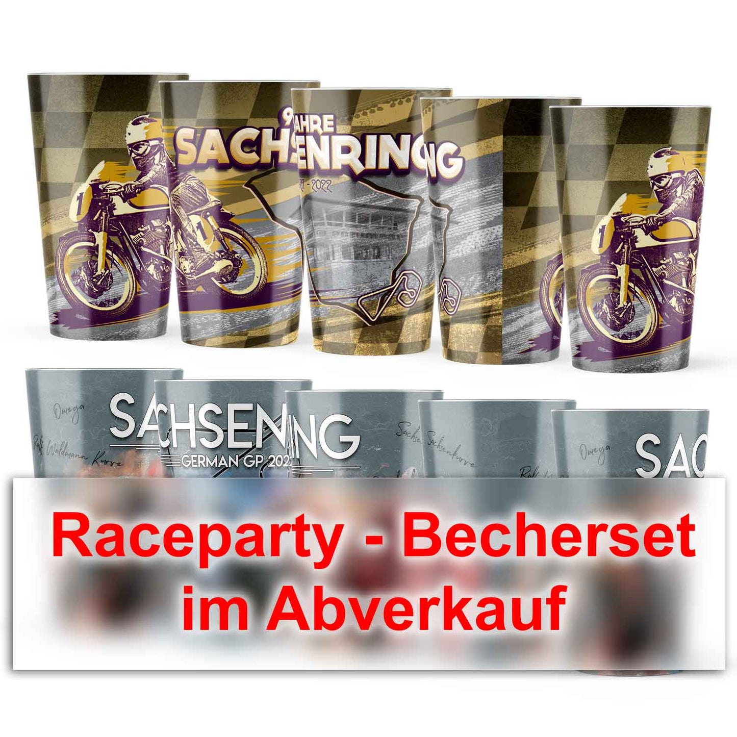 Sachsenring Raceparty-Set 2022 - 10 Fanbecher zum Schleuderpreis - 500ml