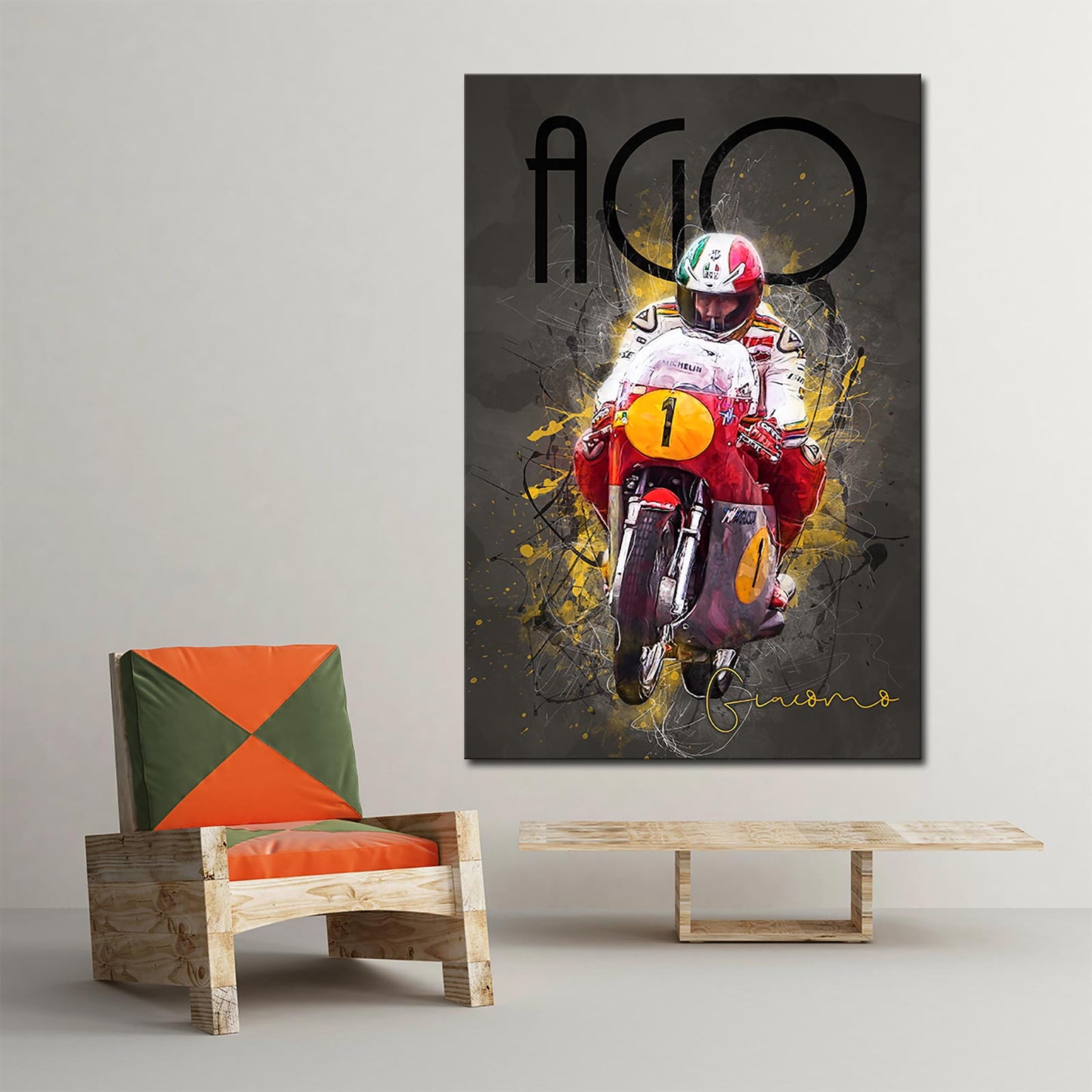 Leinwanddruck Artwork - Giacomo Agostini "AGO 2" auf MV Agusta - GA02