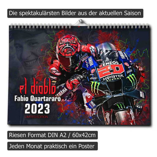 Fabio Quartararo Kalender 2023 - Premium Wandkalender im Format DIN A2 - RIESIG